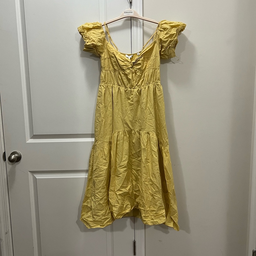 Vince Yellow Draped Puff Sleeve Dress Size 4 US $445 - Picture 2 of 8